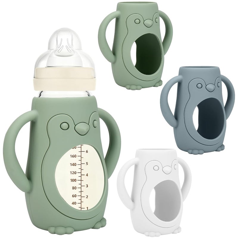 BUSOHA 3 Pack Silicone Sleeves for MAM Bottles - Baby Bottle Sleeves Compatible with MAM Glass Bottles Anti Breakage Baby Bottle Holder with Handle,9 OZ - Image 1